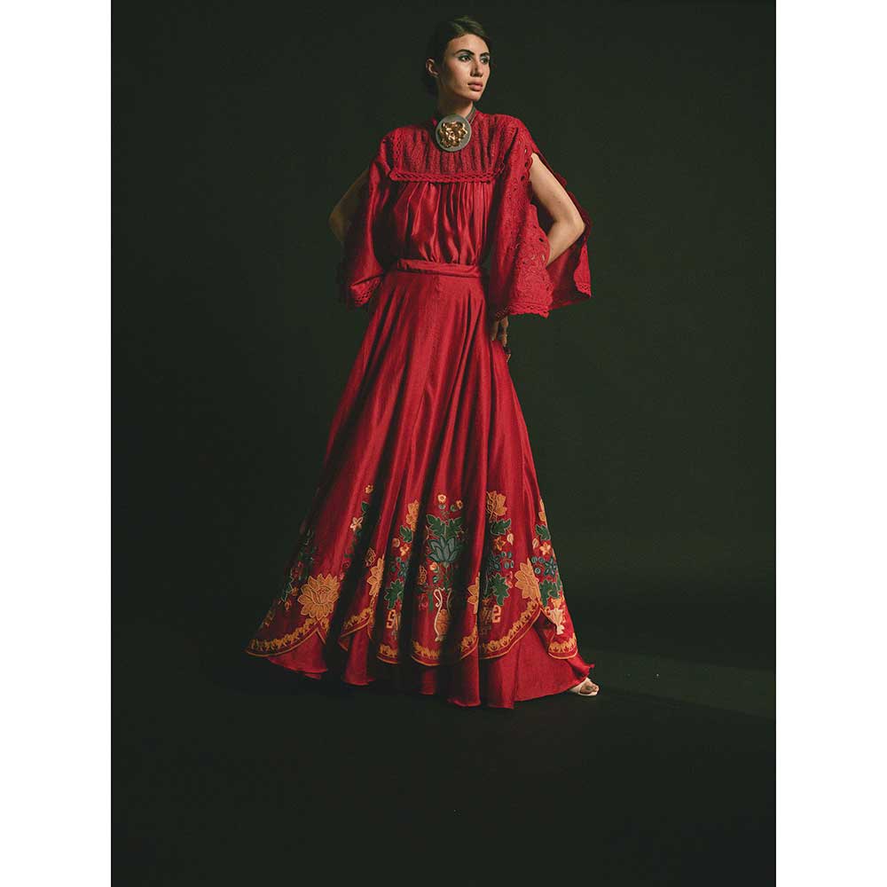 CHANDRIMA Red Scallop Embroidered Lehenga