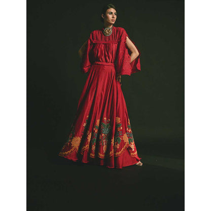 CHANDRIMA Red Scallop Embroidered Lehenga