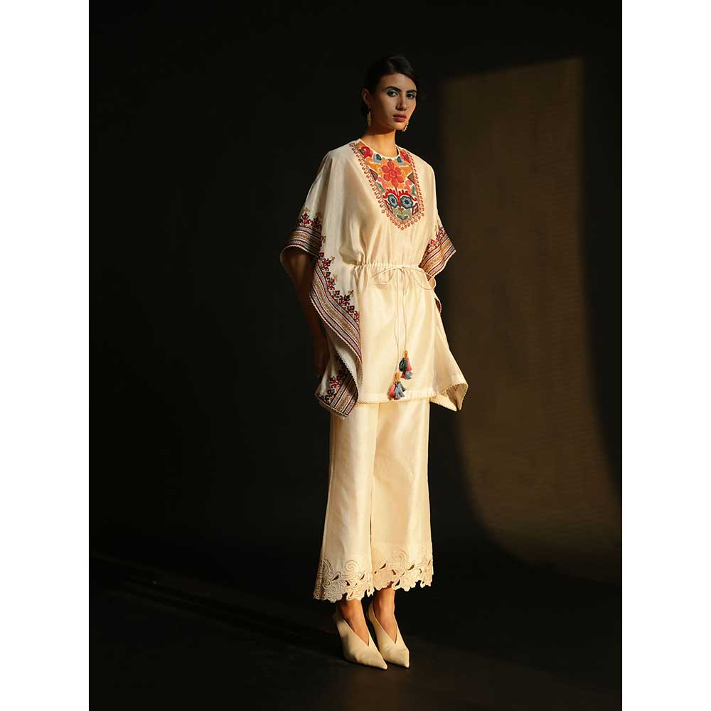 CHANDRIMA Ivory Chanderi Cutwork Pants