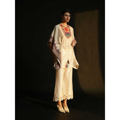 CHANDRIMA Ivory Chanderi Cutwork Pants