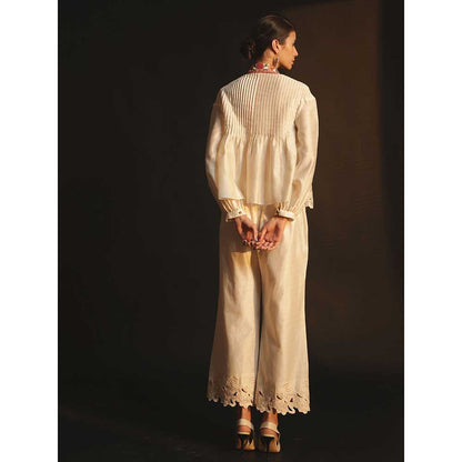 CHANDRIMA Ivory Chanderi Cutwork Pants