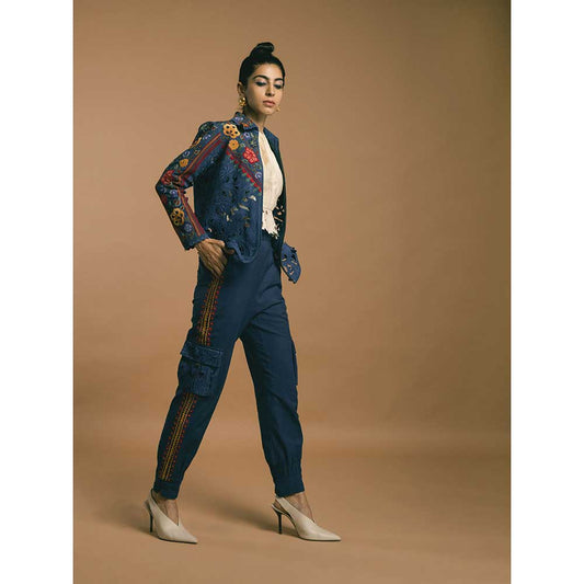 CHANDRIMA Blue Kala Cotton Cargo Pants