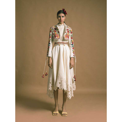 CHANDRIMA Ivory Chanderi Asymmetric Skirt