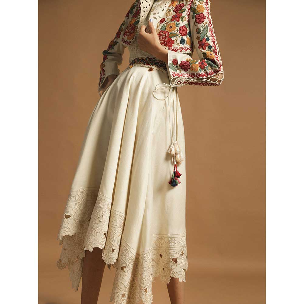 CHANDRIMA Ivory Chanderi Asymmetric Skirt