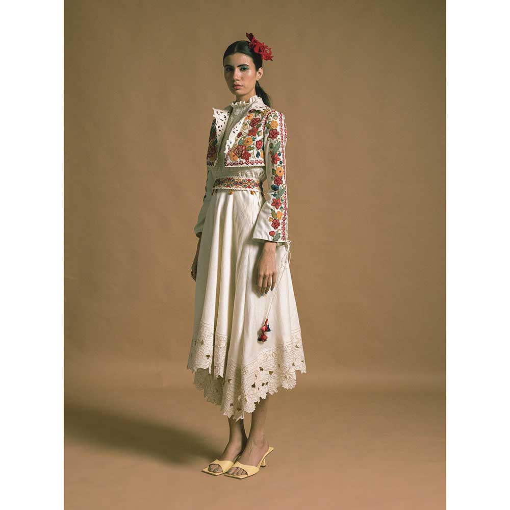 CHANDRIMA Ivory Chanderi Asymmetric Skirt