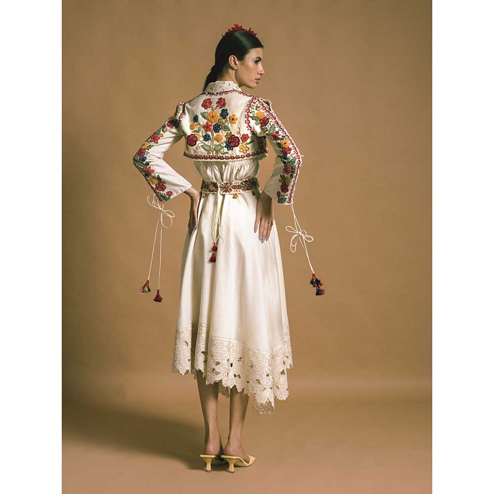 CHANDRIMA Ivory Chanderi Asymmetric Skirt