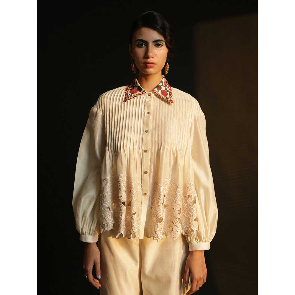 CHANDRIMA Ivory Shirt With Beadwork And Cutwork