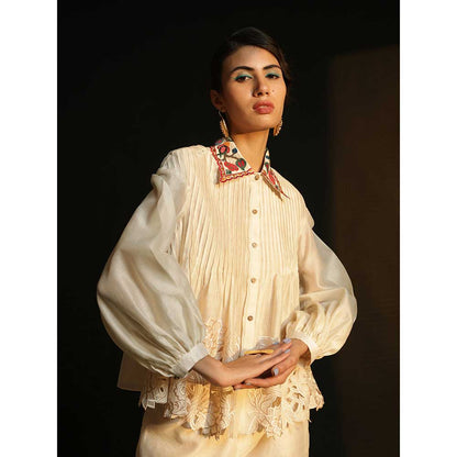 CHANDRIMA Ivory Shirt With Beadwork And Cutwork
