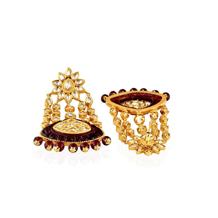 Curio Cottage Kundan and Red Long Passa Bridal Earrings