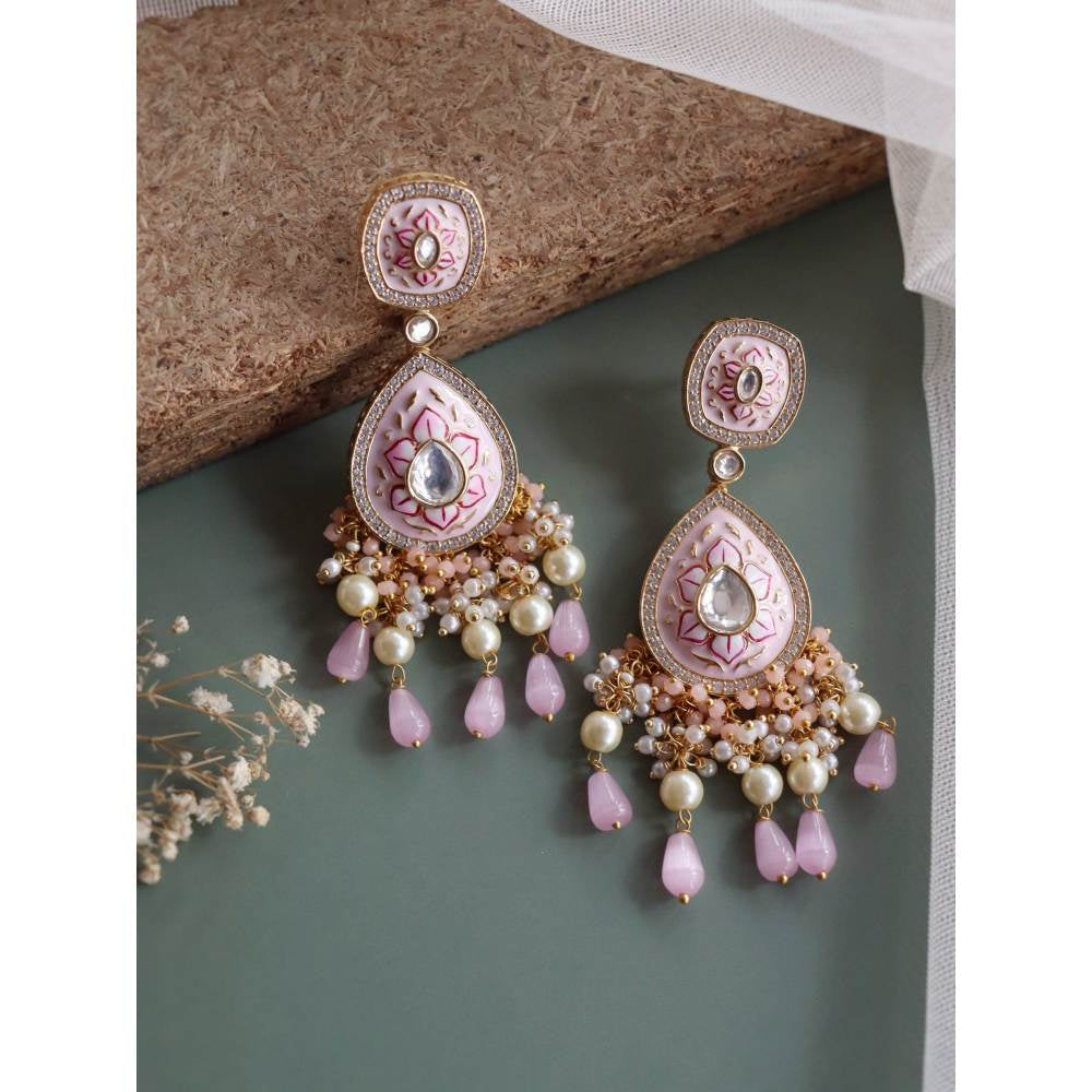 Curio Cottage The Bridal Edit - Pastel Pink Kundan Dangler Earrings