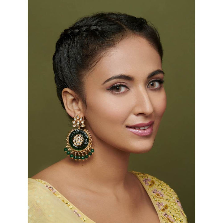 Curio Cottage The Bridal Green and Gold Chandbali Earrings