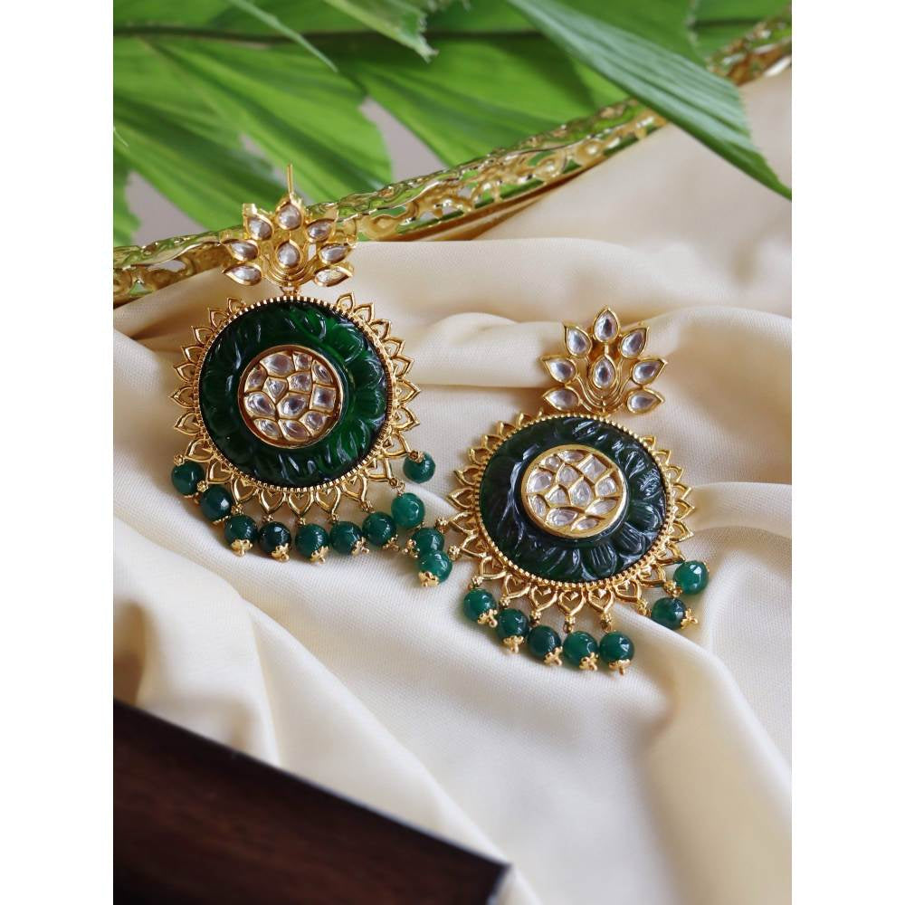 Curio Cottage The Bridal Green and Gold Chandbali Earrings