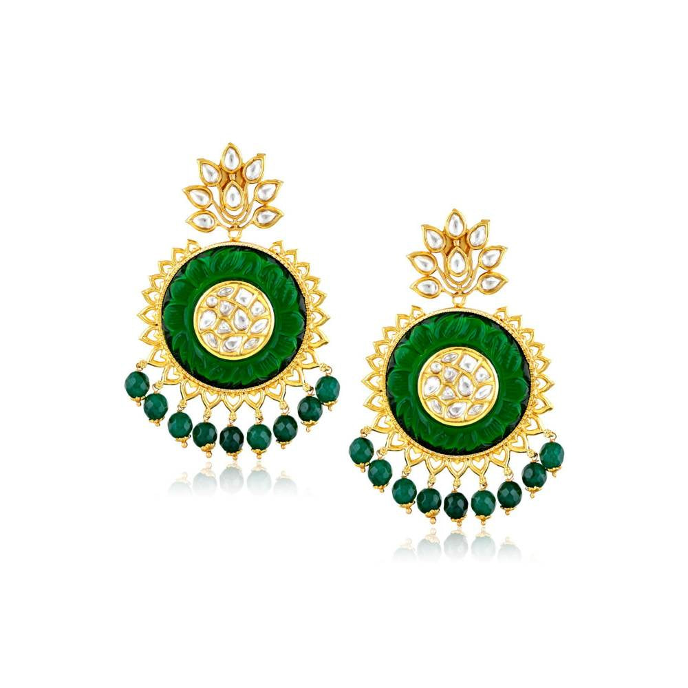 Curio Cottage The Bridal Green and Gold Chandbali Earrings