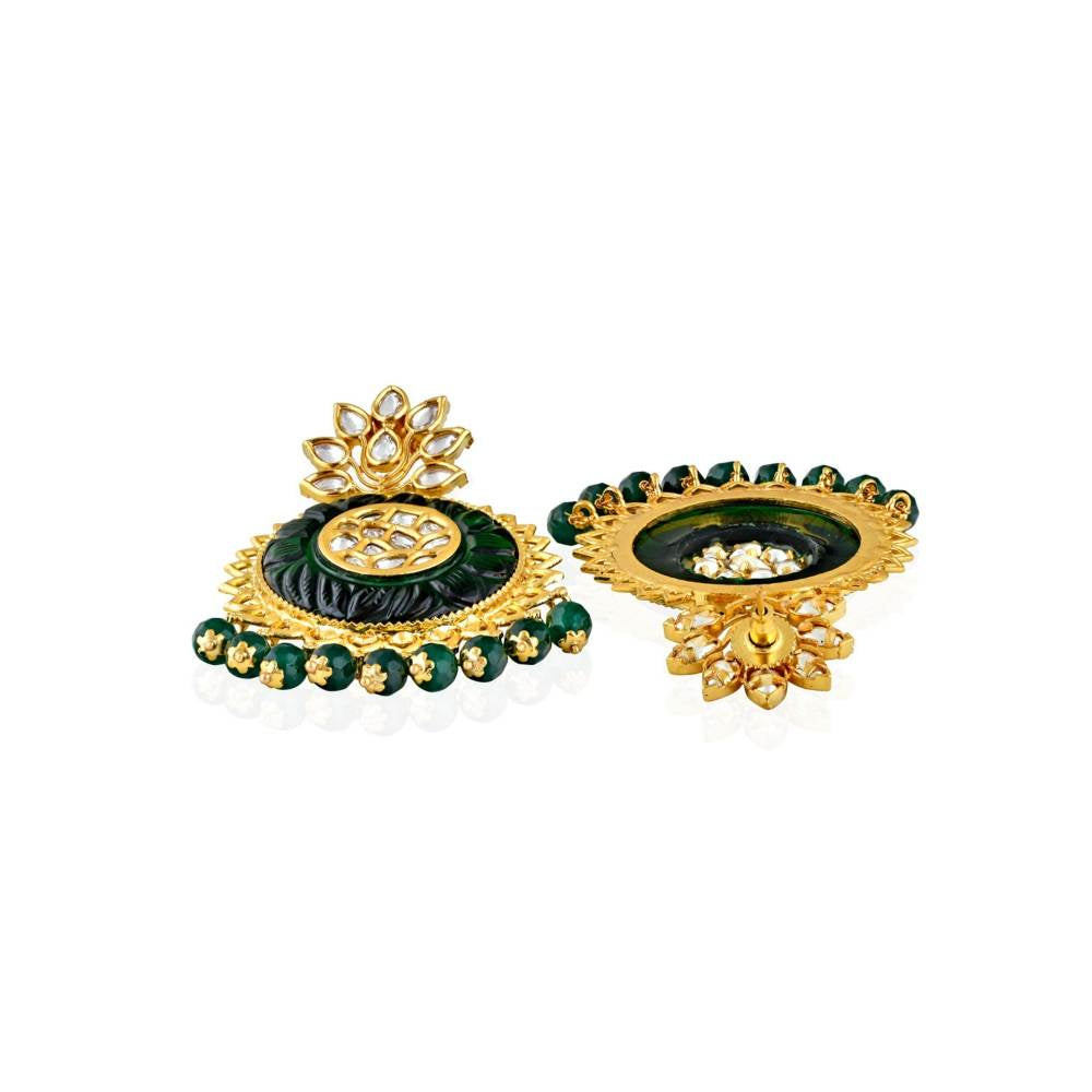 Curio Cottage The Bridal Green and Gold Chandbali Earrings