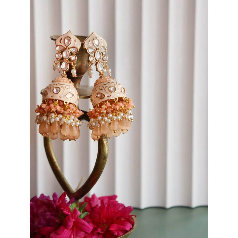 Curio Cottage The Bridal Edit - Peach Enamel Jhumki Earrings
