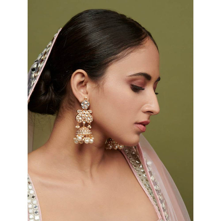 Curio Cottage Gold and Kundan Paisley Jhumki Bridal Earrings