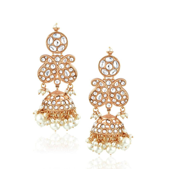 Curio Cottage Gold and Kundan Paisley Jhumki Bridal Earrings