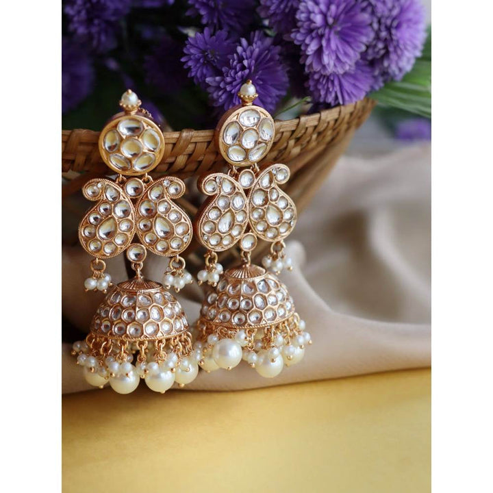 Curio Cottage Gold and Kundan Paisley Jhumki Bridal Earrings