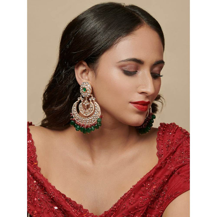 Curio Cottage Layered Red and Green Drops Traditional Chandbali Earrings