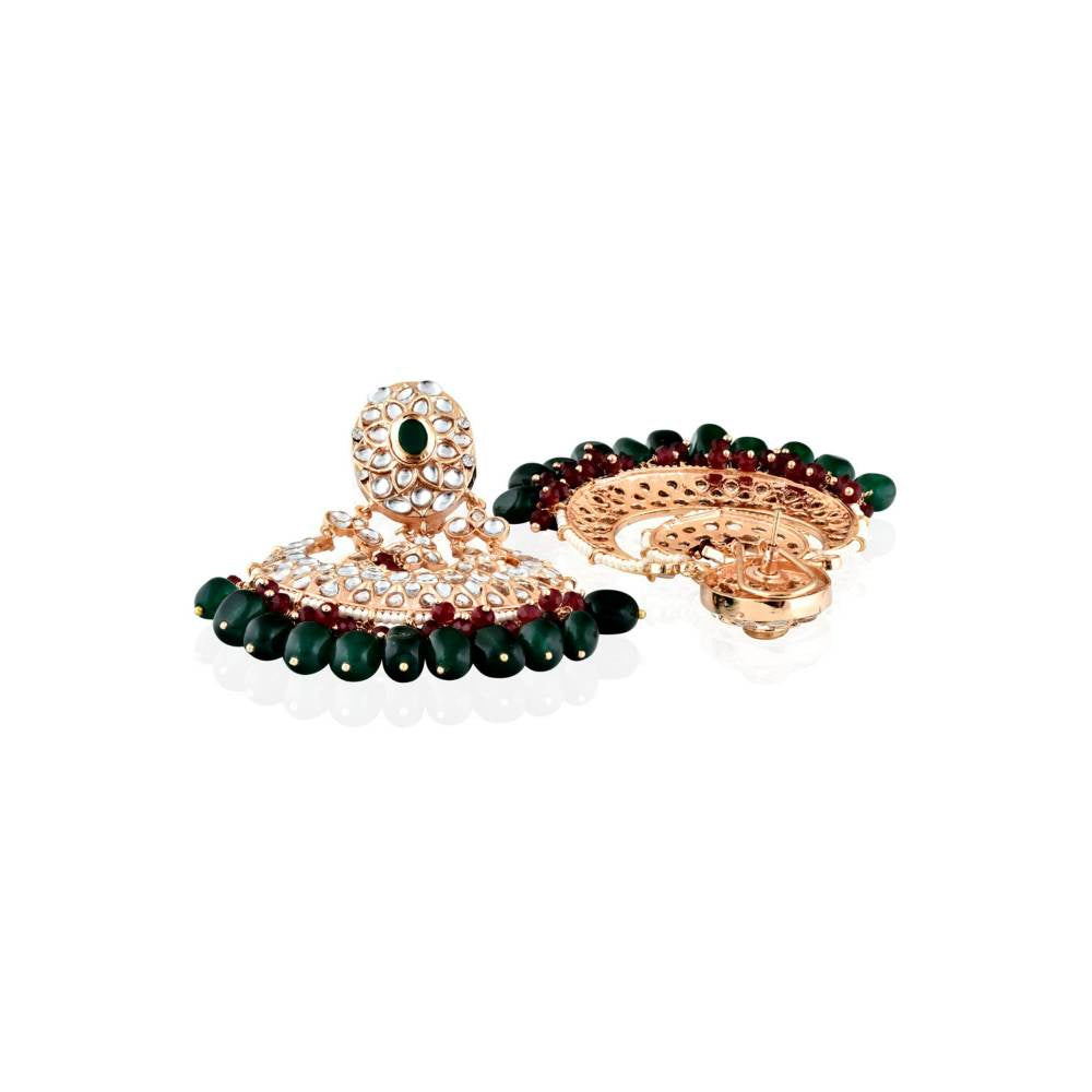 Curio Cottage Layered Red and Green Drops Traditional Chandbali Earrings