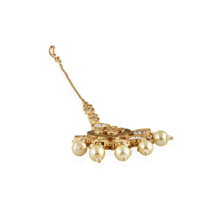 Curio Cottage Kundan and Pearls Embellished Bridal Choker (Set Of 3)