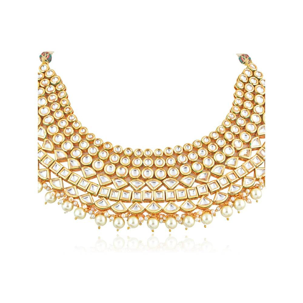 Curio Cottage The Traditional Bride Kundan and Gold Pearls Necklace (Set Of 3)