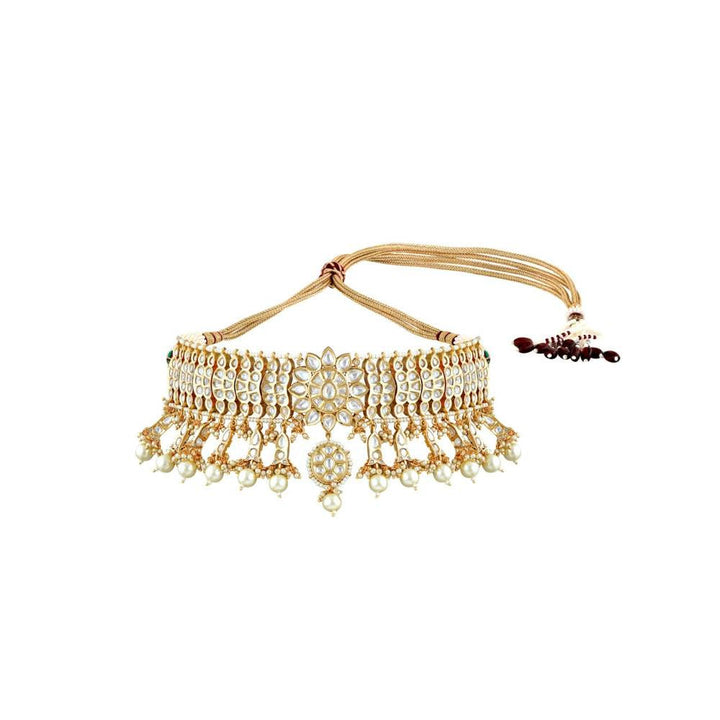 Curio Cottage The Bridal Edit - Scales of Kundan and Pearls Choker (Set Of 2)