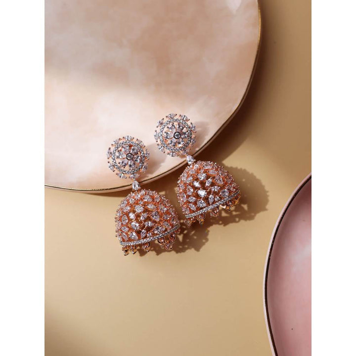 Curio Cottage Diamante Cubic Zirconia Rose Gold Jhumki Earrings
