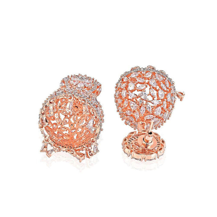 Curio Cottage Diamante Cubic Zirconia Rose Gold Jhumki Earrings