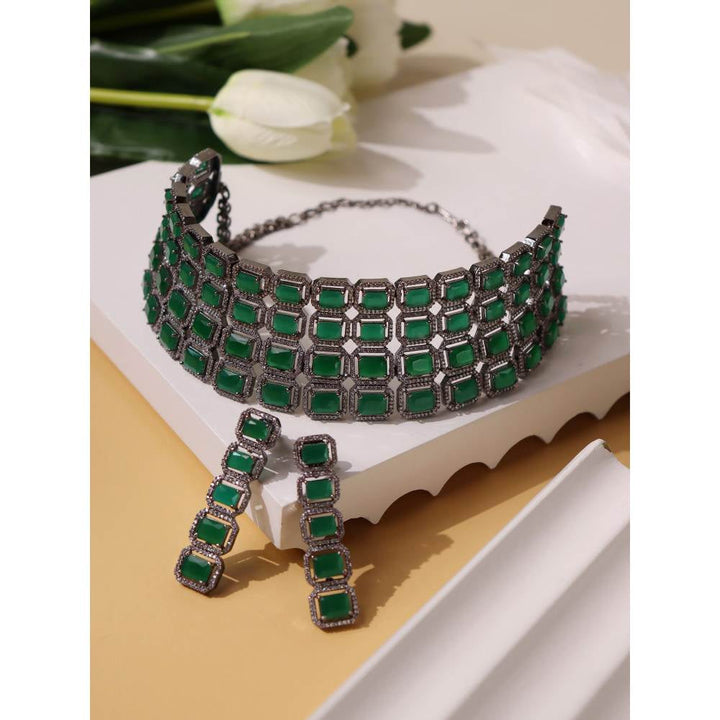 Curio Cottage Diamante Cubic Zirconia Emerald Choker Set