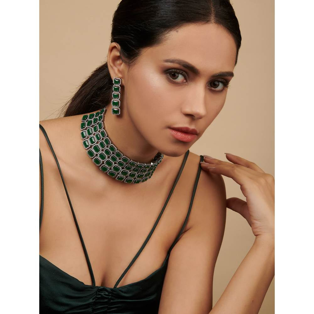 Curio Cottage Diamante Cubic Zirconia Emerald Choker Set