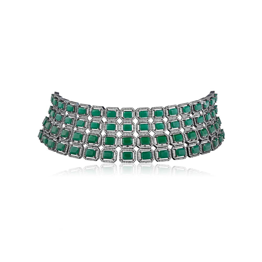 Curio Cottage Diamante Cubic Zirconia Emerald Choker Set