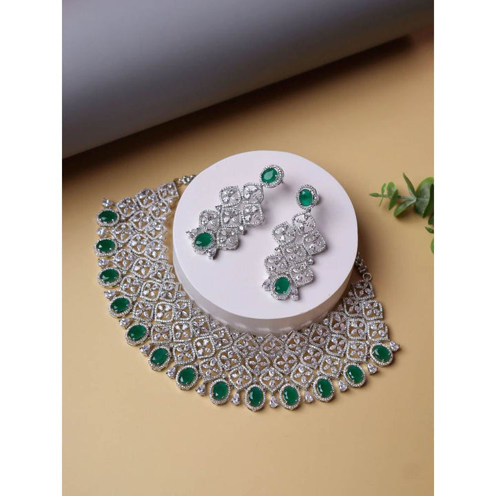 Curio Cottage Diamante Cubic Zirconia Emerald Green Necklace Set