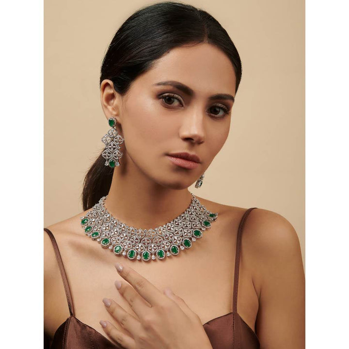 Curio Cottage Diamante Cubic Zirconia Emerald Green Necklace Set