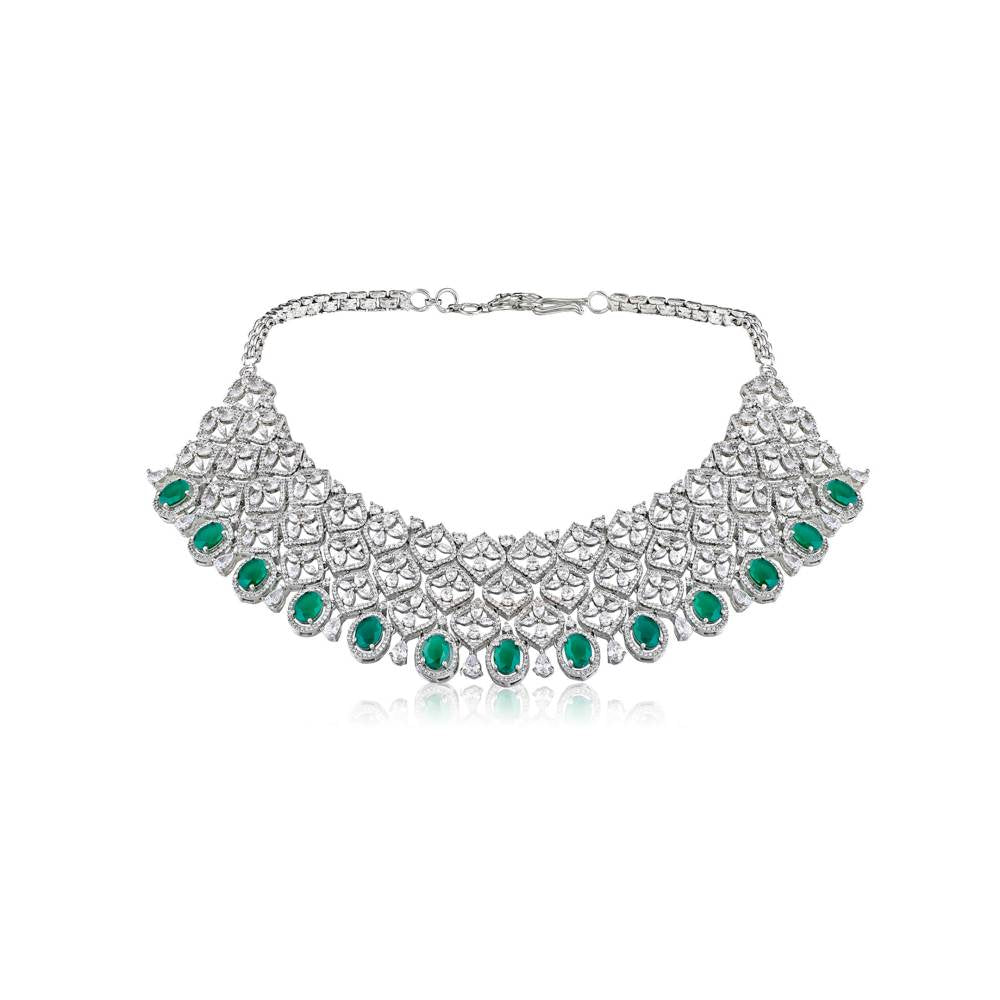 Curio Cottage Diamante Cubic Zirconia Emerald Green Necklace Set