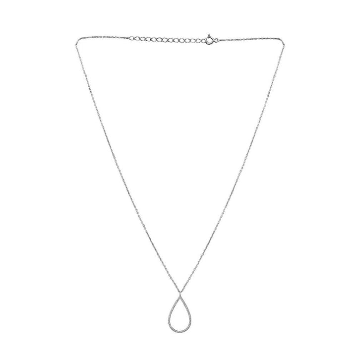 Curio Cottage Pure Silver Hollow Drop Necklace Embellished with Cubic Zirconia Stones