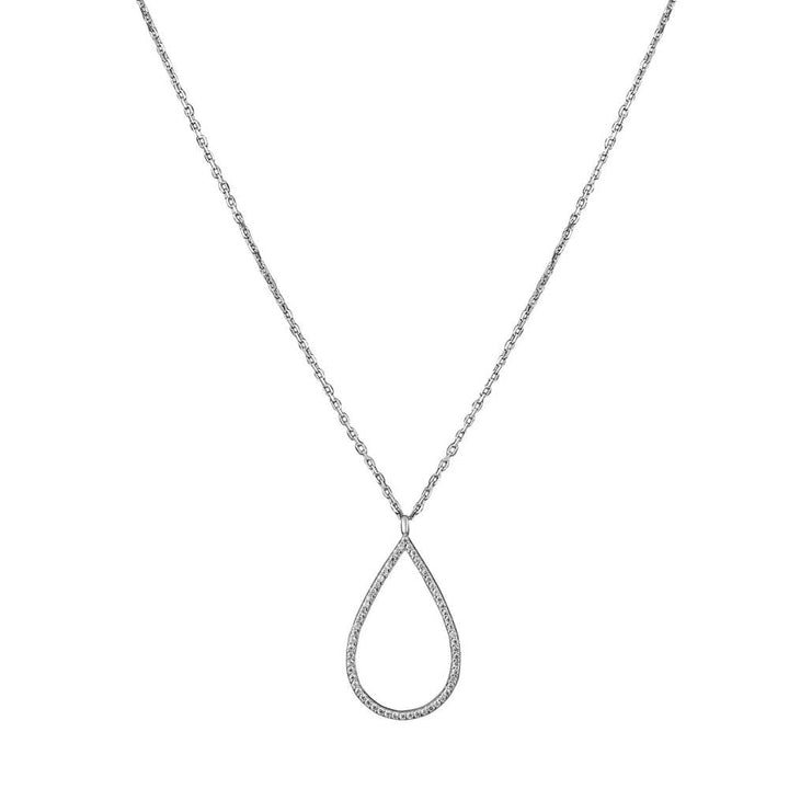Curio Cottage Pure Silver Hollow Drop Necklace Embellished with Cubic Zirconia Stones