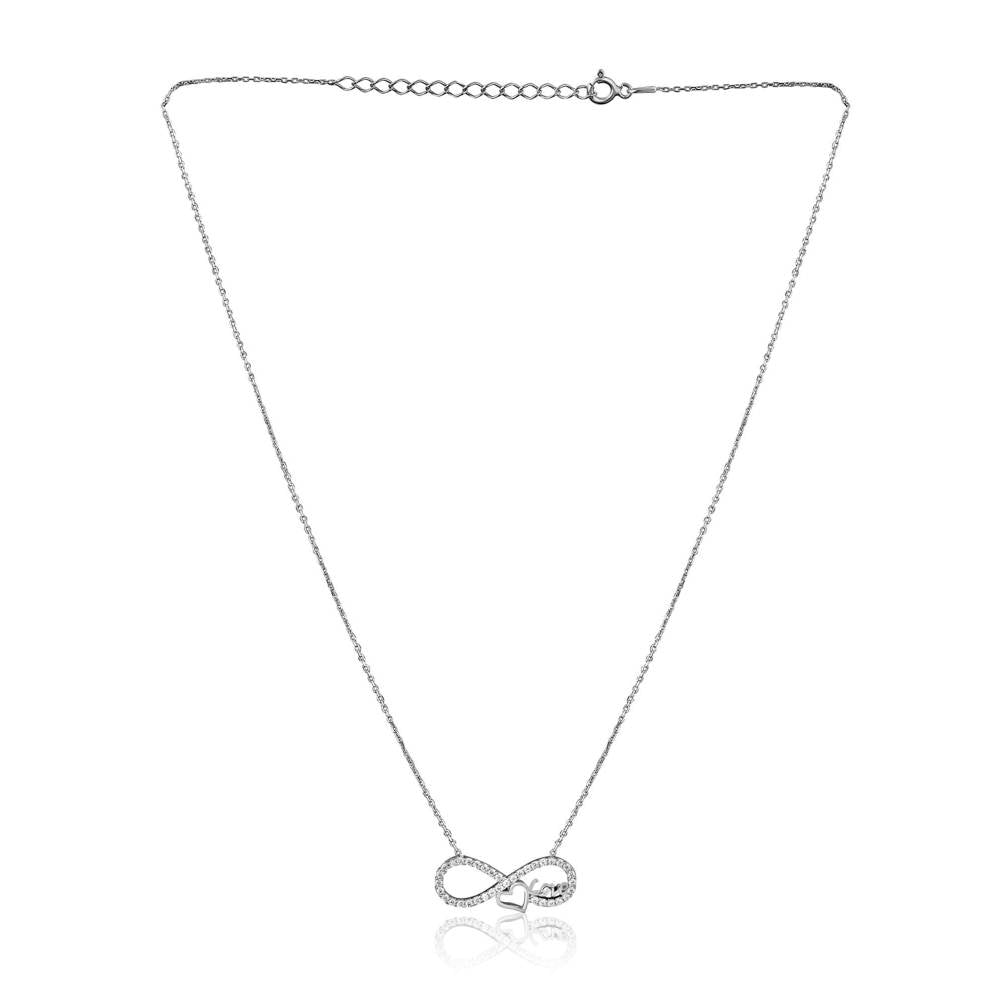 Curio Cottage Pure Silver Infinity Heart Necklace Embellished with Cubic Zirconia Stones