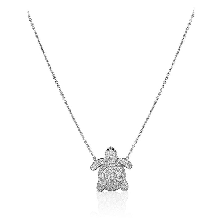 Curio Cottage Pure Silver Turtle Necklace Embellished with Cubic Zirconia Stones