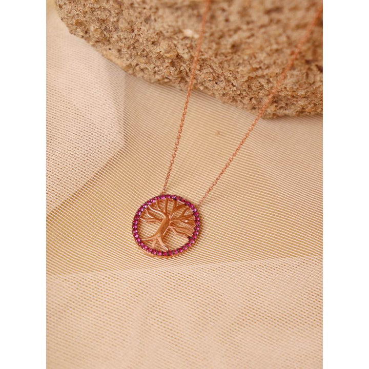 Curio Cottage Pure Silver Rose Gold Plated Tree of Life Necklace