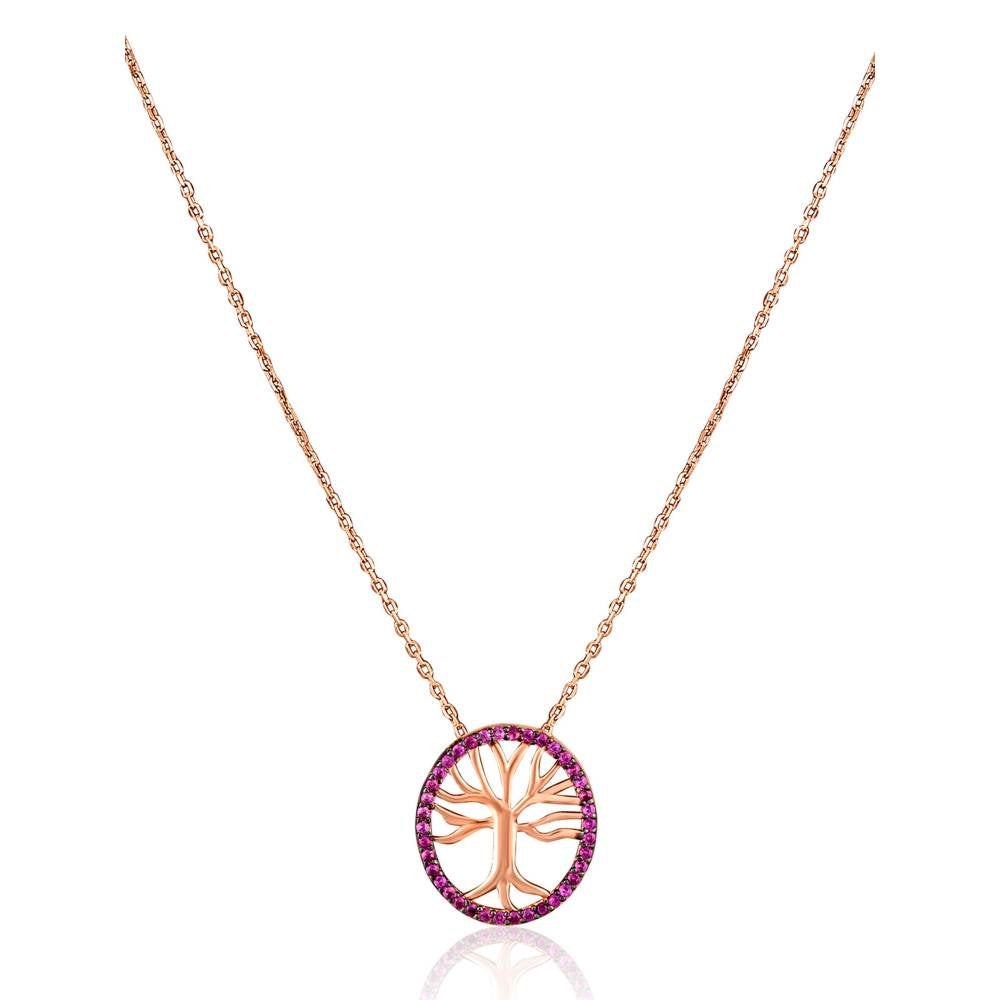 Curio Cottage Pure Silver Rose Gold Plated Tree of Life Necklace