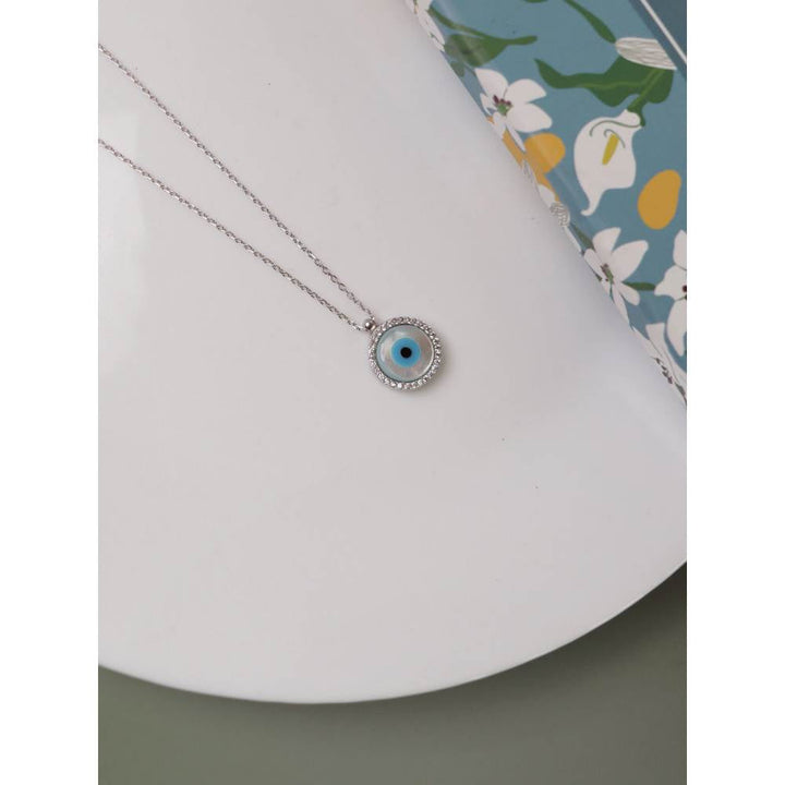 Curio Cottage Pure Silver Disc Evil Eye Necklace