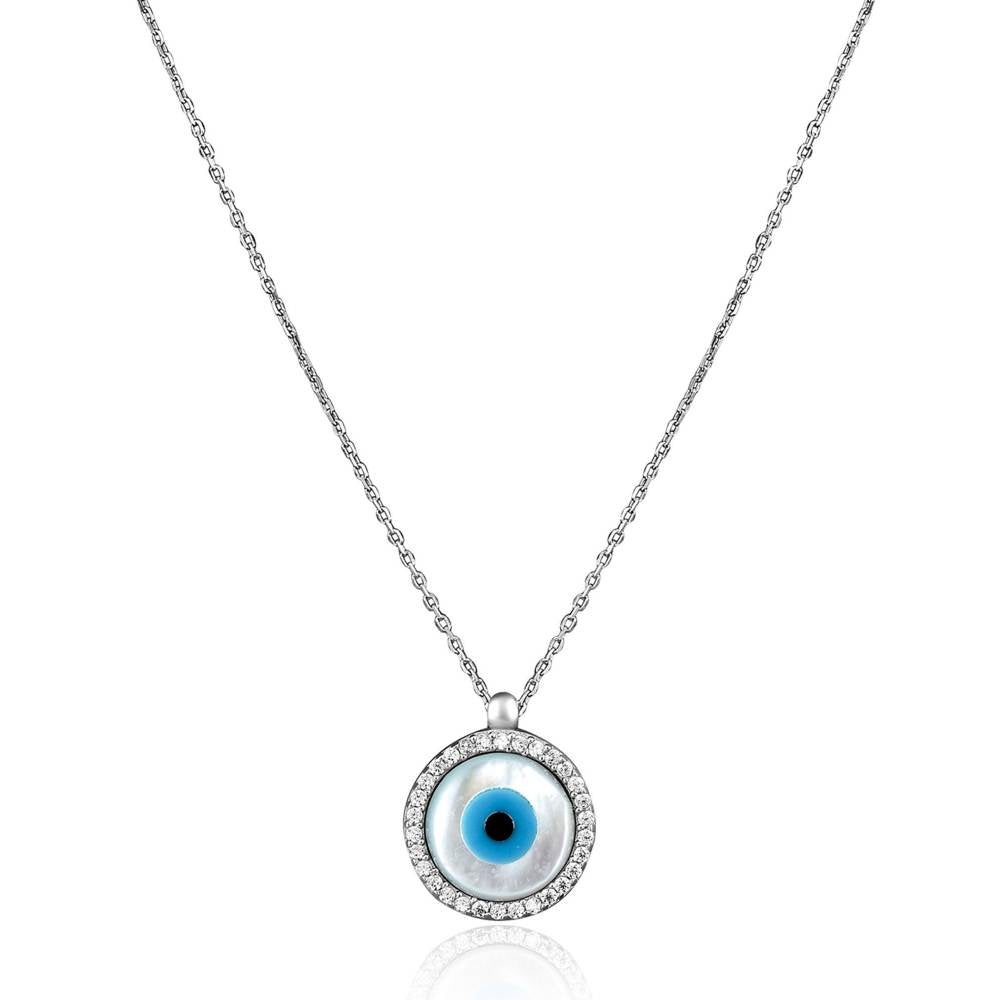 Curio Cottage Pure Silver Disc Evil Eye Necklace