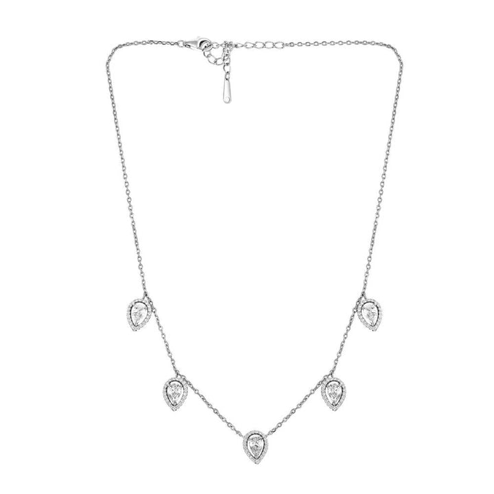 Curio Cottage Pure Silver Leaflet Necklace Embellished with Cubic Zirconia Stones