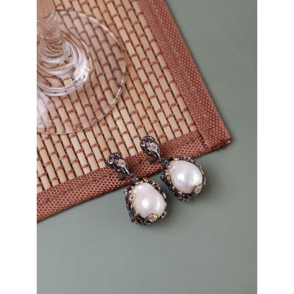 Curio Cottage Baroque Pearls and Black Rhodium Pure Silver Earrings