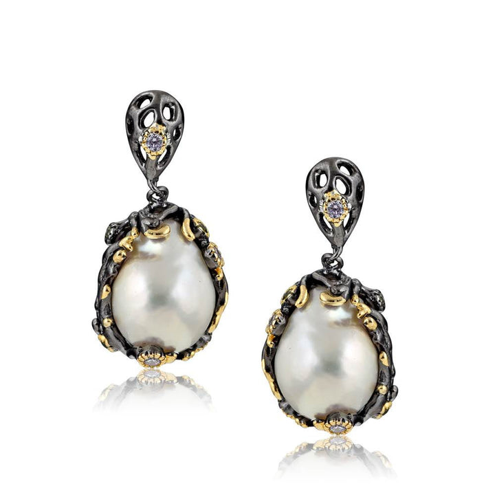 Curio Cottage Baroque Pearls and Black Rhodium Pure Silver Earrings