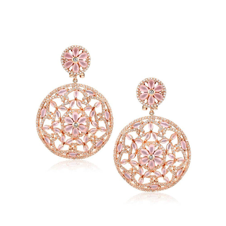 Curio Cottage Rose Gold and Cubic Zirconia Embellished Pure Silver Earrings
