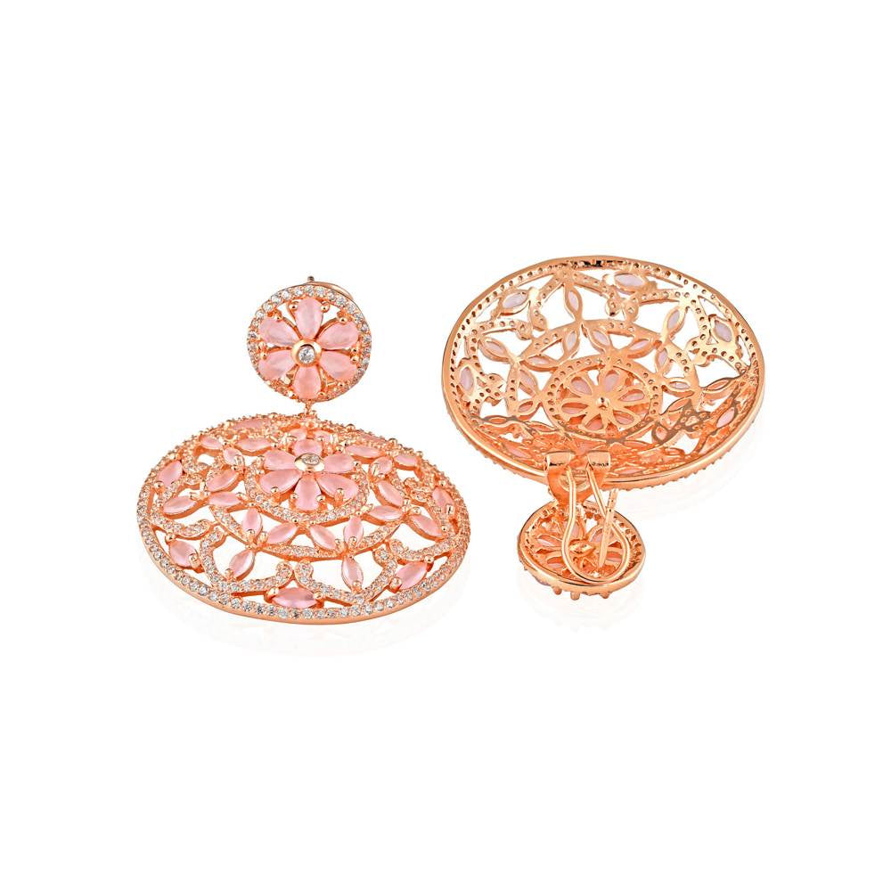 Curio Cottage Rose Gold and Cubic Zirconia Embellished Pure Silver Earrings