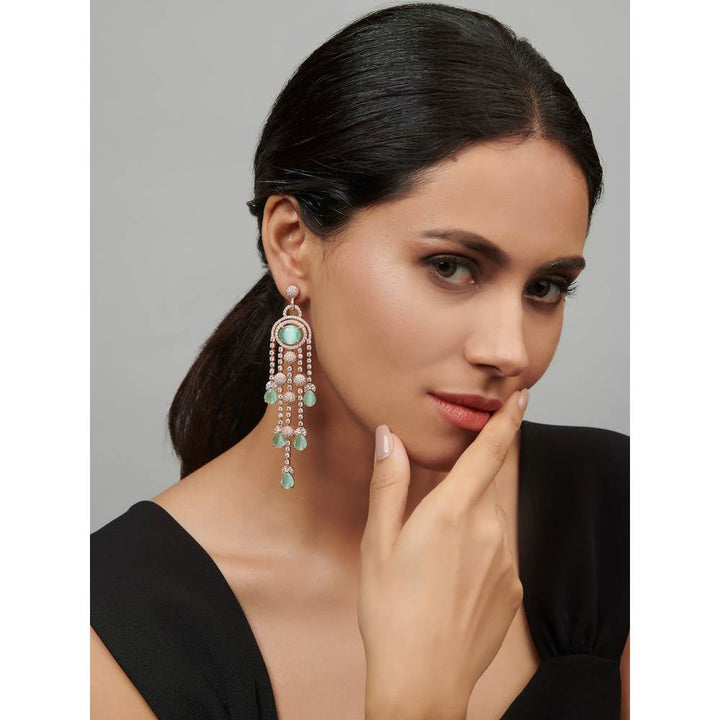 Curio Cottage Diamante Mint Green and Rose Gold Cubic Zirconia Embellished Chandelier Earrings