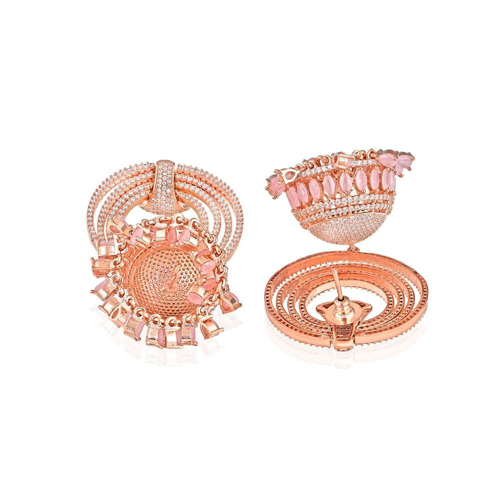 Curio Cottage Diamante Cubic Zirconia Circular Jhumki Pink Earrings